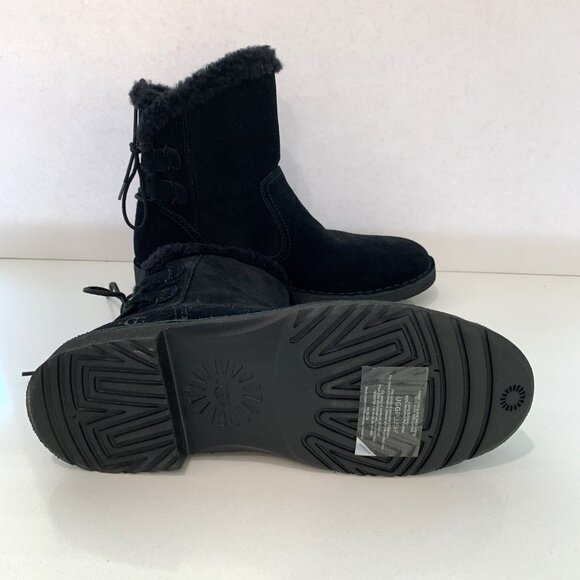 UGG Naiyah Boots Sheepskin Leather Booties Back Lace-Up Black Size 8 NEW - Picture 5 of 7